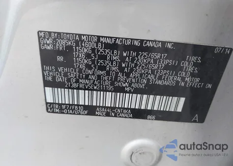 2014 Toyota Rav4 Le z USA, uszkodzony, nr VIN 2T3BFREV5EW211195